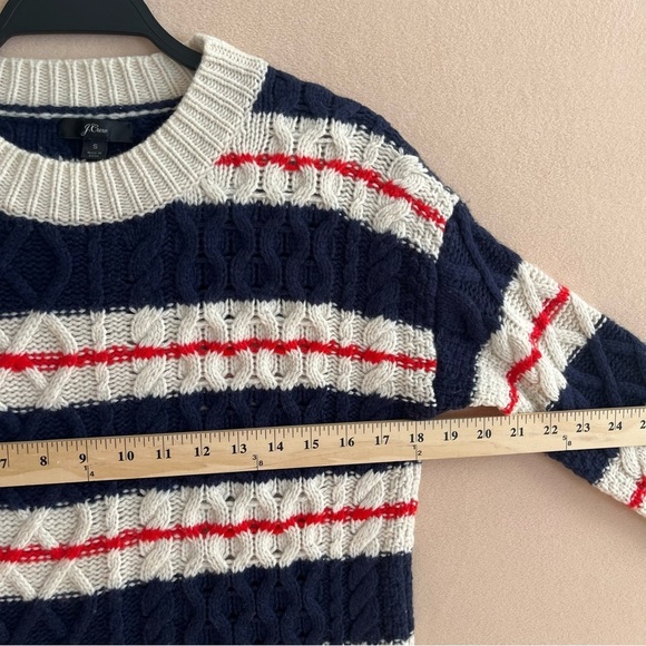 JCrew Chunky Preppy Gabby Striped Cable Knit Merino Wool Blend Sweater in Small - Picture 14 of 16